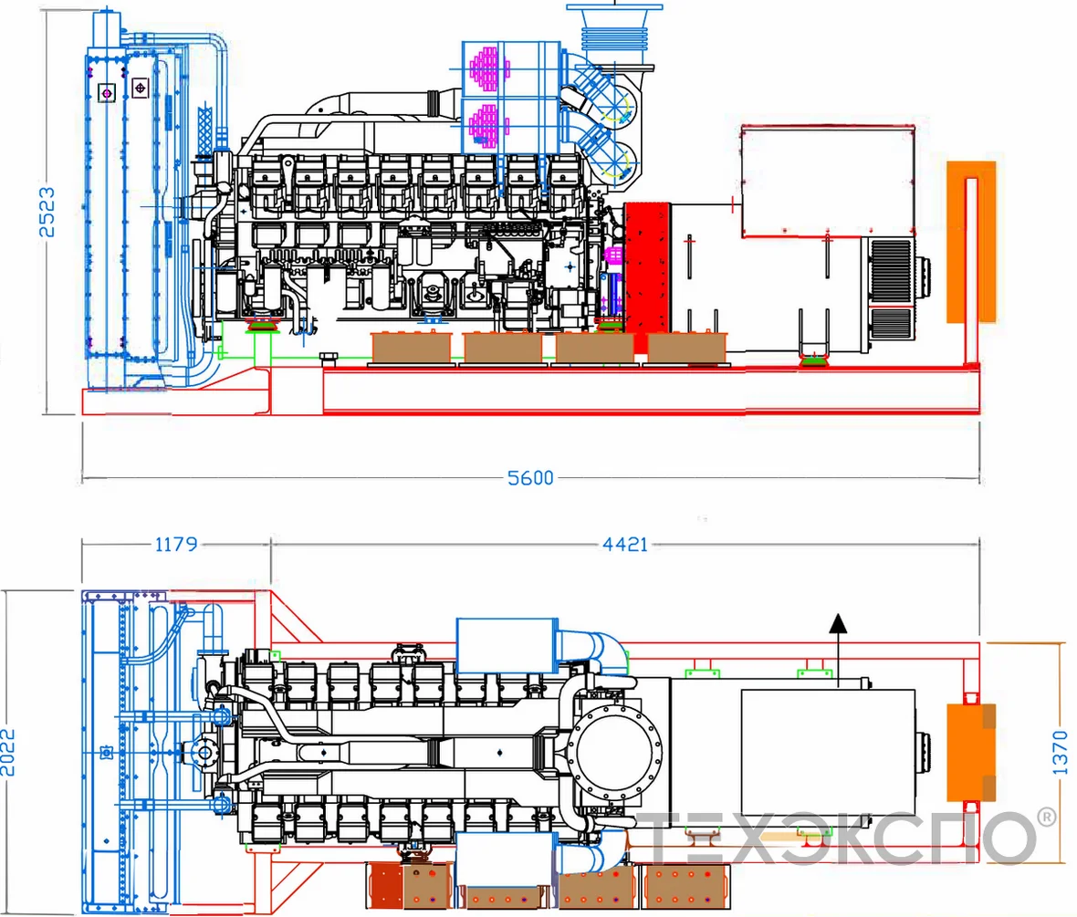 Drawing of 1500 kW high voltage diesel genset in container