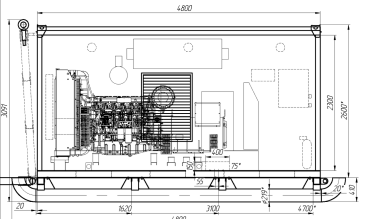 320 kW slid-mounted DG for the Baikal-GVD neutrino telescope (astronomical studies of Joint Institute for Nuclear Research) – чертеж из проектной документации 3 из 5